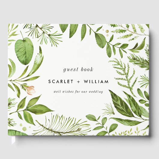 Hochzeit von Watercolor Wild Green Foliage Gästebuch (Vorderseite)