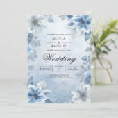 Hochzeit von weichblauer Flora Einladung (Stehend Vorderseite)