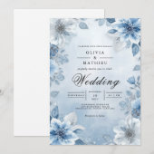 Hochzeit von weichblauer Flora Einladung (Vorne/Hinten)