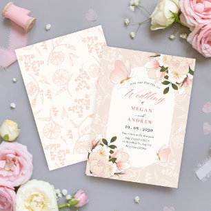 Hochzeit von weichrosa Blumenmuster Einladung