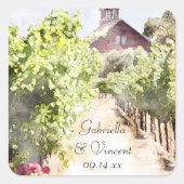 Hochzeit von Weinbergen und Rotem Barn Quadratischer Aufkleber (Vorderseite)
