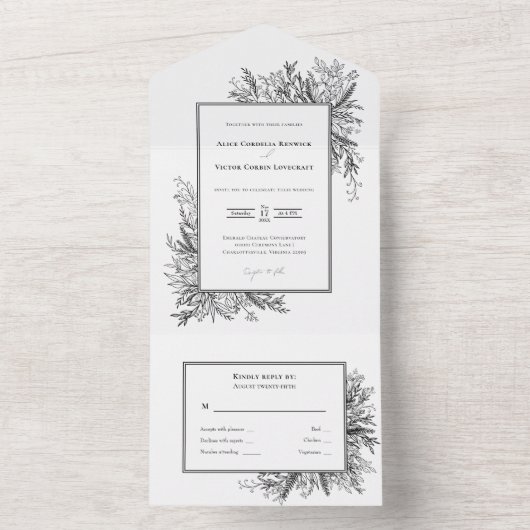 Hochzeit von Weiß und Schwarz All In One Einladung (Innen Boden)