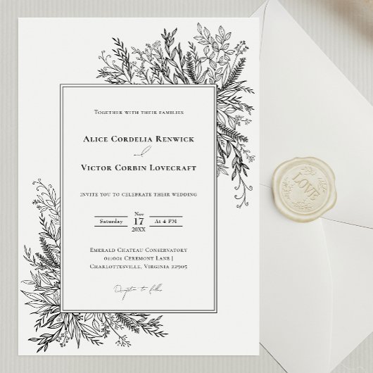 Hochzeit von Weiß und Schwarz Einladung