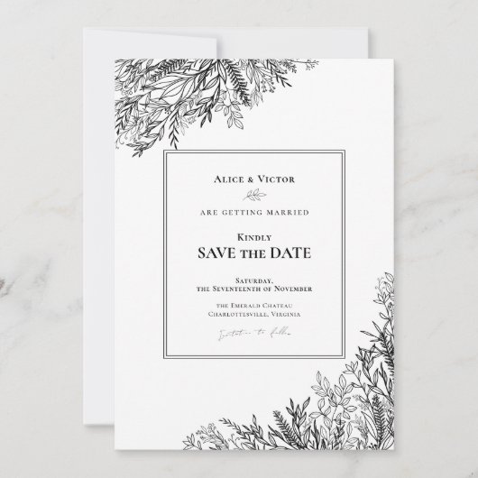 Hochzeit von Weiß und Schwarz Save The Date (Vorderseite)