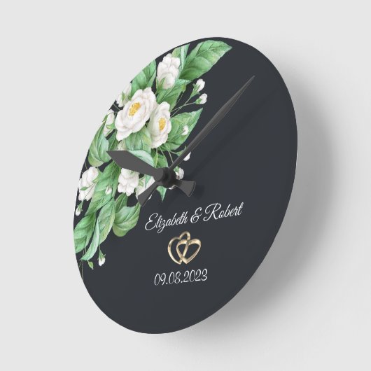 Hochzeit von weißen Blume Runde Wanduhr (Winkel)