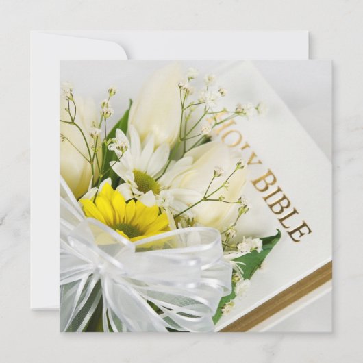 Hochzeit von weißen Tulips und Daisy auf der Bibel Einladung (Vorderseite)