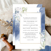 Hochzeit von weißer, blaublauer Wasserfarbe Einladung
