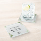 Hochzeit von weißer grüner Wasserfarbe Glasuntersetzer (Schrägansicht)