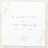 Hochzeit von weißer grüner Wasserfarbe Glasuntersetzer (Rückseite)