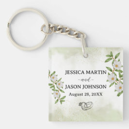 Hochzeit von weißer grüner Wasserfarbe Schlüsselanhänger