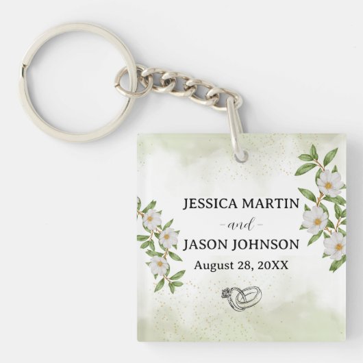 Hochzeit von weißer grüner Wasserfarbe Schlüsselanhänger (Vorderseite)