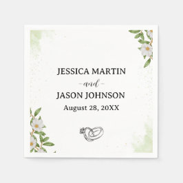 Hochzeit von weißer grüner Wasserfarbe Serviette