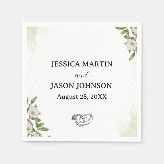 Hochzeit von weißer grüner Wasserfarbe Serviette (Vorderseite)