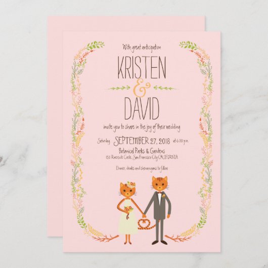 Hochzeit von Whimsikkatzen (Blush) Einladung (Vorne/Hinten)
