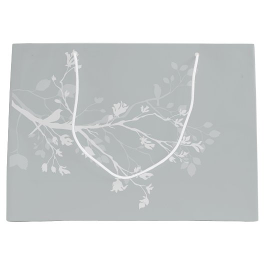 Hochzeit von White Gray Bird Branches Große Geschenktüte (Vorderseite)