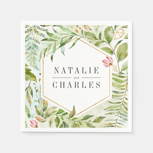 Hochzeit von Wild-Blattwerk in Aquarellen Serviette (Vorderseite)