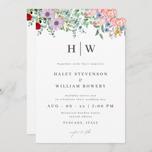 Hochzeit von Wildblumen Einladung (Vorne/Hinten)