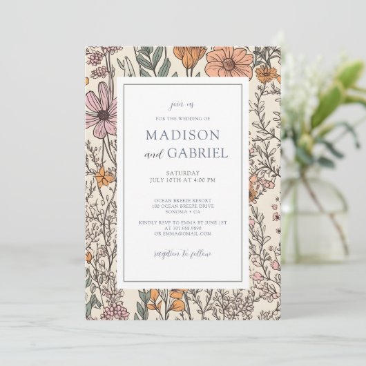 Hochzeit von Wildblumen Einladung (Stehend Vorderseite)