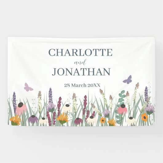 Hochzeit von Wildblumen und Schmetterlingen Banner (Horizontal)