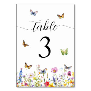Hochzeit von Wildblumen und Schmetterlingen Tischnummer