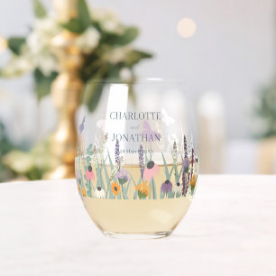 Hochzeit von Wildblumen und Schmetterlingen Weinglas Ohne Stiel