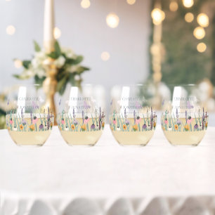 Hochzeit von Wildblumen und Schmetterlingen Weinglas Ohne Stiel