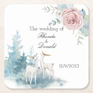 Hochzeit von Winterhirschen und Foliage Rechteckiger Pappuntersetzer