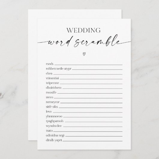 Hochzeit von Word Scramble Brautparty Programm (Vorne/Hinten)