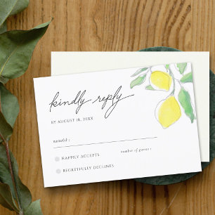 Hochzeit von Zitronen und Blätter Gelbgrün RSVP Karte