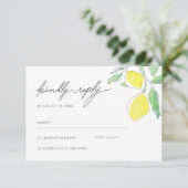Hochzeit von Zitronen und Blätter Gelbgrün RSVP Karte (Stehend Vorderseite)