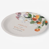 Hochzeit von Zitrusfrüchten und Grünpflanzen Pappteller (Schrägansicht)