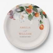 Hochzeit von Zitrusfrüchten und Grünpflanzen Pappteller (Vorderseite)