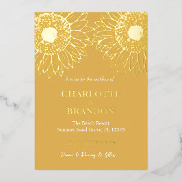 Hochzeit von zwei gelben Goldblumen Folieneinladung