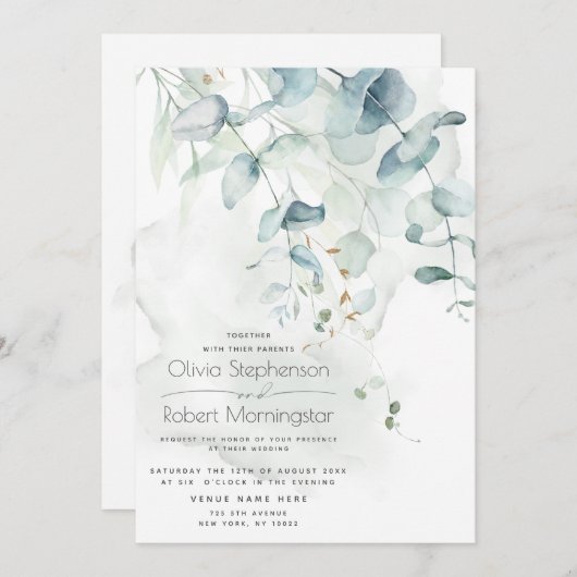 Hochzeit | Waldland Greenery Boho Eucalyptus Invit Einladung (Vorne/Hinten)