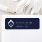 Hochzeit Wappen Navy Blue Monogram Vintag Elegant (Insitu)