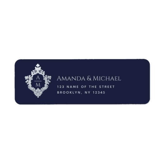 Hochzeit Wappen Navy Blue Monogram Vintag Elegant (Vorne)