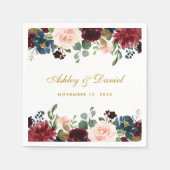 Hochzeit Wasserfarbe Bläserne Burgundy Blue Gold Serviette (Vorderseite)