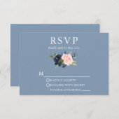 Hochzeit Wasserfarbe Blumenrosa Dusty Blau RSVP Karte (Vorne/Hinten)