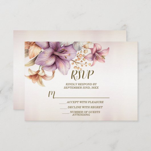 Hochzeit Wasserfarbe Boho Rosa Blume Elegant RSVP Karte (Vorne/Hinten)
