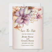 Hochzeit Wasserfarbe Boho Rosa Blume Elegant Save The Date (Vorderseite)