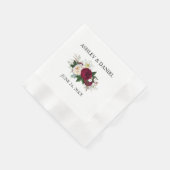Hochzeit Wasserfarbe Burgund Blumengrün Serviette (Ecke)