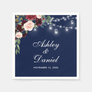 Hochzeit Wasserfarbe Burgundy Blaue Blumenlampen Serviette