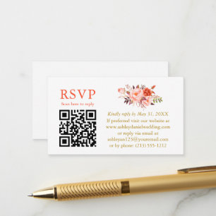Hochzeit Wasserfarbe Korallen Blumen Gold QR RSVP Begleitkarte