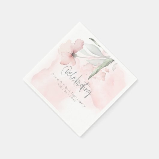 Hochzeit | Wasserfarbe Rosa Rose Napkins Serviette (Ecke)