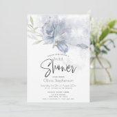 Hochzeit | Wasserfarbe Rustikale Dusty Blue Rose Einladung (Stehend Vorderseite)