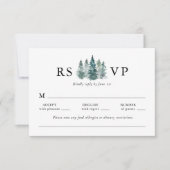 Hochzeit Wasserfarbe Rustikale Pinienbäume tief gr RSVP Karte (Vorderseite)