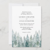 Hochzeit Wasserfarbe Rustikale Pinienwälder Grün Einladung (Vorderseite)