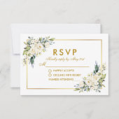 Hochzeit Wasserfarbe Weiße Blütenblüte Blau Gold RSVP Karte (Vorderseite)