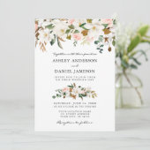 Hochzeit Wasserfarbe Weiße Magnolias Rosen Rosen Einladung (Stehend Vorderseite)