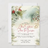 Hochzeit | Wasserfarbene Pine Mistletoe und Berrie Einladung (Vorderseite)